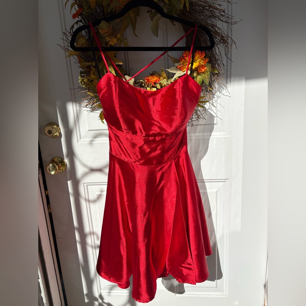 Satin Red Mini dress with pockets